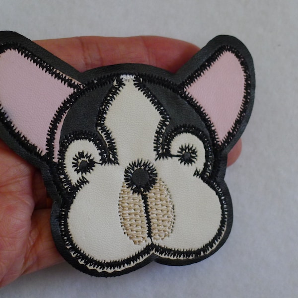 A Embroidered Leather-Like Boston Terrier Dog Patchiques Badge Stickers Patch jackets, jeans, backpacks clothing