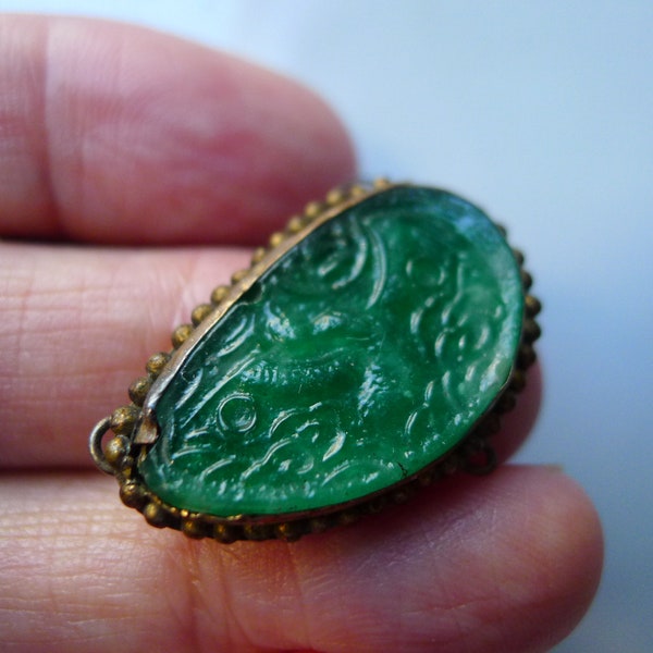 Chinese Antique Flower Peking Glasses Hat decoration pendant Qing Dynasty 1920s.Faux Green Jadeite