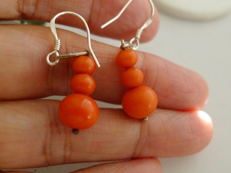 8MM Red Coral Round Beads 925 Silver Earring JE274 