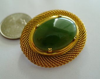 Broche Vintage Or Avec Cabochon Nacré – Bijou Rétro Années 70/80, Occasion Bon état