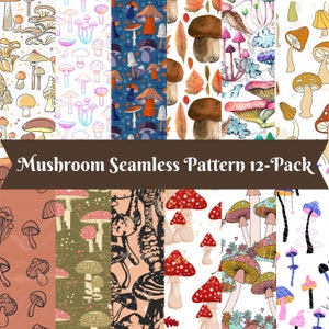 Cogumelo Padrão Sem Costura Download Digital de 12 Pacotes 12x12 para Scrapbooking, Hobbies, Artesanato, Decoração, Fundos, Tecidos e Muito Mais!