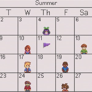 Stardew Valley Calendar Summer Cross Stitch Pattern Full Size Instant Digital Download PDF