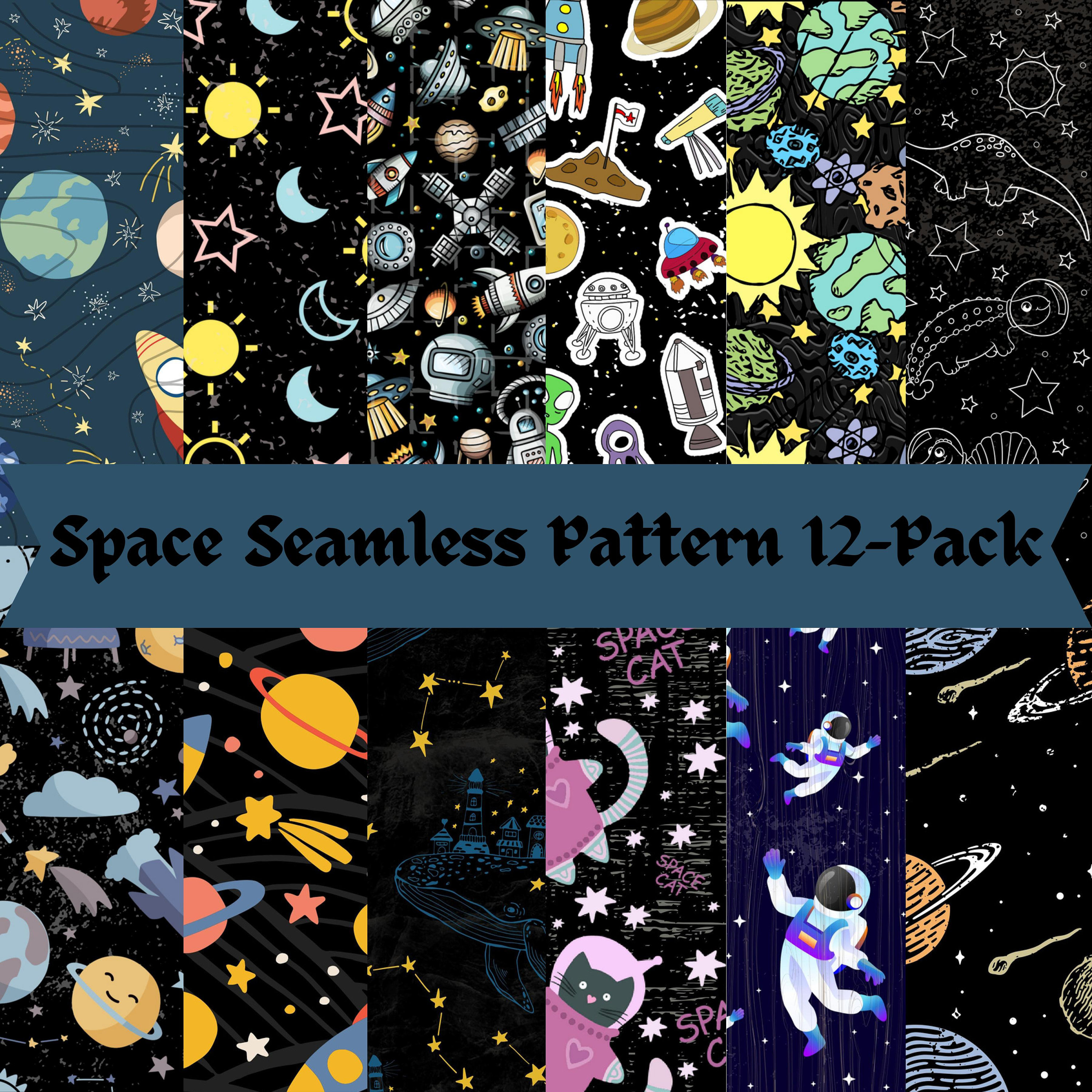 Space Themed Seamless Pattern 12-pack 12x12 Digital Download for ...