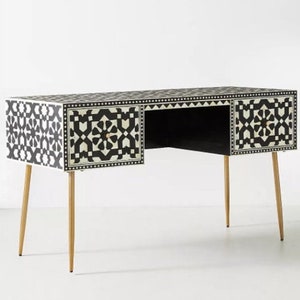 Handmade Bone Inlay Console Table – Floral White Entryway Table | Inlay Furniture for Hallway or Living Room