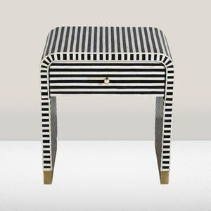 Handmade Bone Inlay Bedside Table – Floral Pattern Nightstand with Drawer | Indian Accent Furniture | Bedroom Side Table