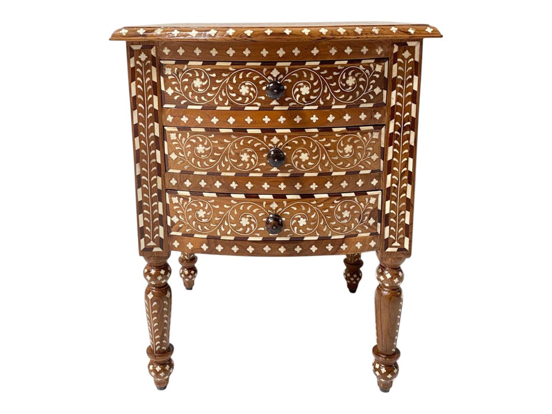 Handmade Inlay Side Table – Handmade Floral Inlay End Table | Boho ...
