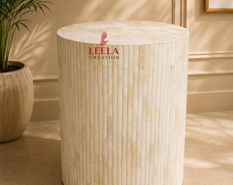 Mesa auxiliar con incrustaciones de hueso: mesa auxiliar con incrustaciones florales hecha a mano / mesa auxiliar bohemia para dormitorio o sala de estar
