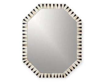 Handmade Bone Inlay Mirror, Black and White Handmade Wall Mirror, Boho Home Decor