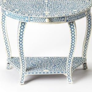 Handmade Bone Inlay Console Table – Floral White Entryway Table | Inlay Furniture for Hallway or Living Room