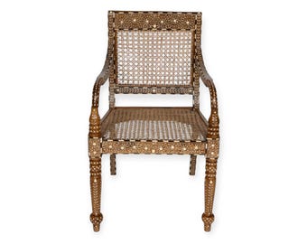 Teak wood Inlay Chair – Handmade Indian Accent Chair | Boho Inlay Furniture for Living Room or Bedroom
