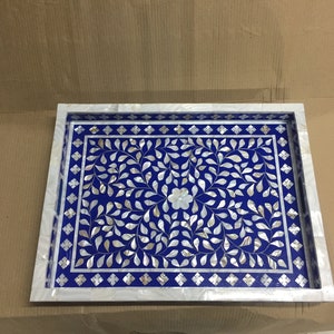 Mother of pearl/Bone Inlay Decorative Tray – Handmade Floral Inlay Serving Tray | Boho Home Decor | Indian Craft