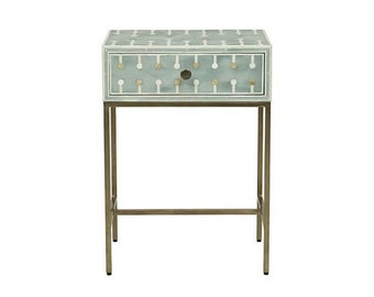 Mesa auxiliar con incrustaciones de hueso: mesa auxiliar con incrustaciones florales hecha a mano / mesa auxiliar bohemia para dormitorio o sala de estar