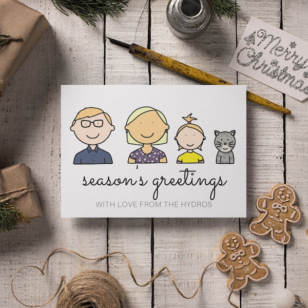 Custom Cartoon Family Portrait Holiday Card | Personalized Christmas Card | Custom Group Caricature