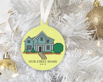 New Home Illustrated Christmas Ornament / Our First Home Gift