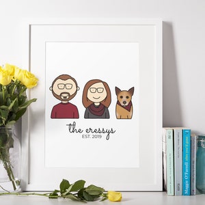 Custom Cartoon Illustrated Pareja o familia Retrato impresión
