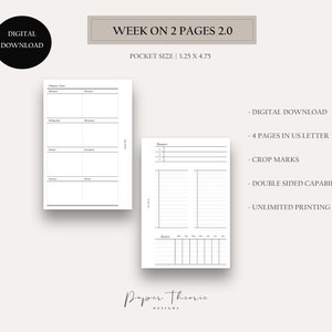 DIGITAL | 2.0 Week On 2 Pages| WO2P 2.0 | Pocket Planner Inserts | Undated Inserts