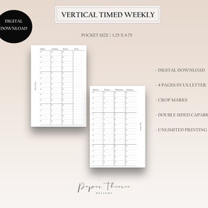 DIGITIAL | Vertical Timed Weekly | Pocket Ring Planner Inserts | Undated Inserts