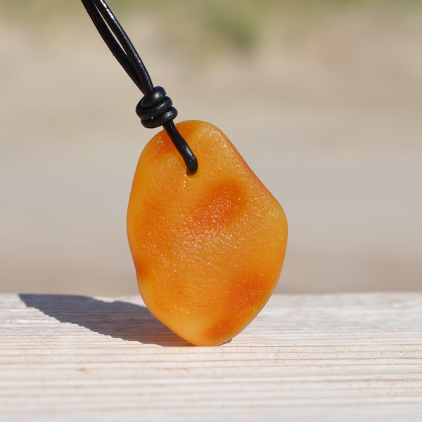 raw Baltic amber pendant amulet, untreated unpolished amber stone, roh bernstein kette, gift idea for men or women