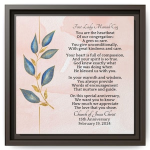 Pastor&#39;s Wife Gift | Church Anniversary Framed Canvas Wall Art With Inspirational Poem | Custom First Lady Appreciation Gift Home Decor
