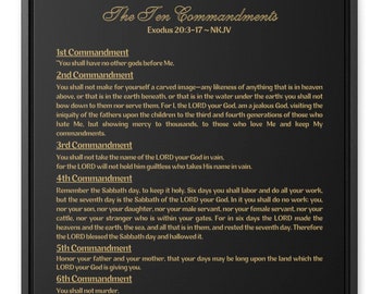 Ten Commandments Canvas Wrap Christian Home Decor - Black/Gold, Bible Verse Vertical Wall Art House Warming Gift, Church Decoration