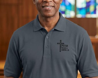 Custom Pastor Embroidered Polo Shirt With Cross for Men and Women, Personalized Christian Shirt for Church Clergy Appreciation Gift