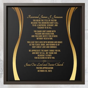 Pastor Appreciation Gift For Clergy, Pastoral Anniversary Poem, Framed Canvas Wall Art Plaque, Clergy Appreciation Month, Ministry Gift Idea
