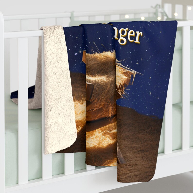 Christmas Sherpa Blanket With Jesus Manger and Stars, Christmas