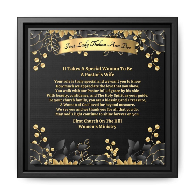 Custom Pastor's Wife Gift Plaque For Appreciation or Anniversary Framed Canvas Wrap, Thank You Poem From Church Wall Hanging - Special Woman 10″ x 10″ / 1.25"