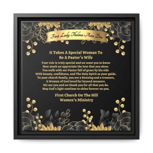 Custom Pastor&#39;s Wife Gift Plaque For Appreciation or Anniversary Framed Canvas Wrap, Thank You Poem From Church Wall Hanging - Special Woman