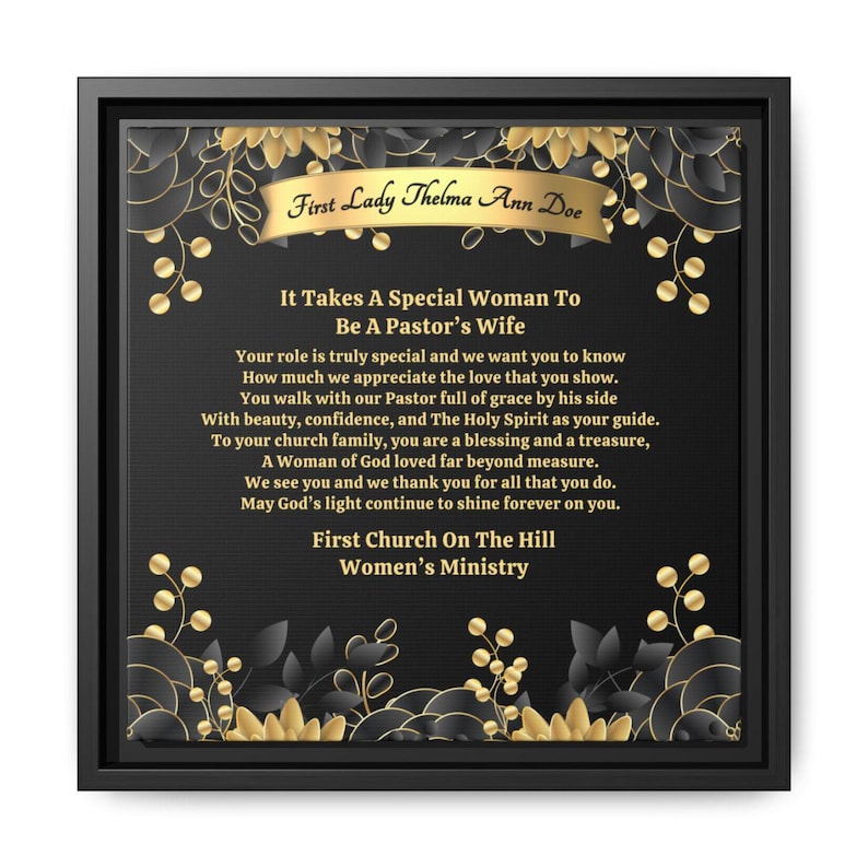 Custom Pastor's Wife Gift Plaque For Appreciation or Anniversary Framed Canvas Wrap, Thank You Poem From Church Wall Hanging - Special Woman 12″ x 12″ / 1.25"