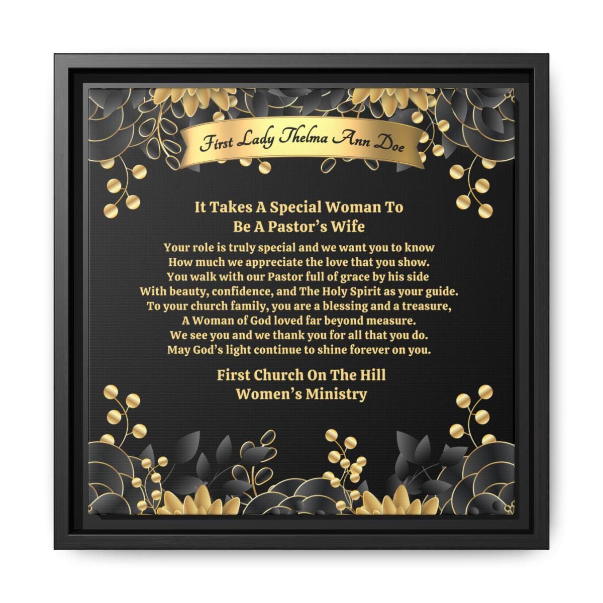 Custom Pastor's Wife Gift Plaque For Appreciation or Anniversary Framed Canvas Wrap, Thank You Poem From Church Wall Hanging - Special Woman