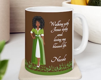 Mug artistique femme afro-américaine - Citation chrétienne vivant ma vie bénie tasse à café, cadeau religieux afro-américain femme noire