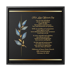 Pastor&#39;s Wife Appreciation Anniversary Gift, First Lady Framed Canvas Wrap With Poem, Personalized Christian Gift For Pastor&#39;s Wife