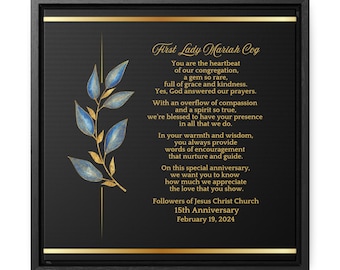 Pastor&#39;s Wife Appreciation Anniversary Gift, First Lady Framed Canvas Wrap With Poem, Personalized Christian Gift For Pastor&#39;s Wife