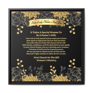 Custom Pastor's Wife Gift Plaque For Appreciation or Anniversary Framed Canvas Wrap, Thank You Poem From Church Wall Hanging - Special Woman 16″ x 16″ / 1.25"