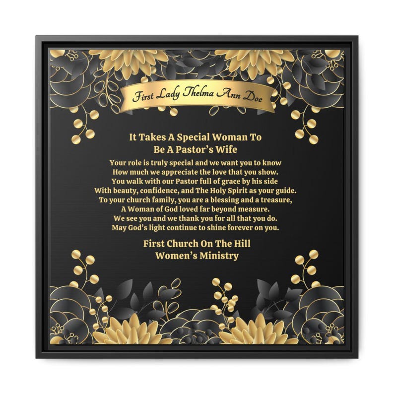 Custom Pastor's Wife Gift Plaque For Appreciation or Anniversary Framed Canvas Wrap, Thank You Poem From Church Wall Hanging - Special Woman 16″ x 16″ / 1.25"
