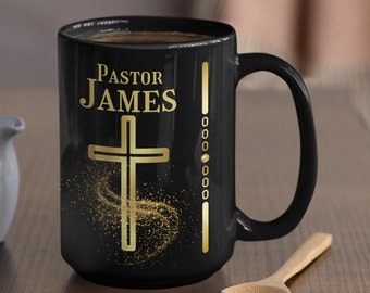 Mug pasteur personnalisé, mug cadeau en remerciement du pasteur, mug chrétien personnalisé pour pasteurs, cadeau tasse à café foi avec croix