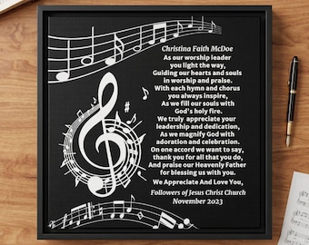 Worship Leader Appreciation Poem - Musical Notes and Clef Note, Christian Thank You Wall Hanging Framed Canvas Wrap, Minister of Music Gift