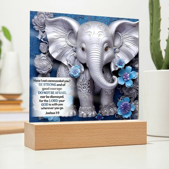 3D Elephant and Bible Verse Decorative Mini Plaque - Strong