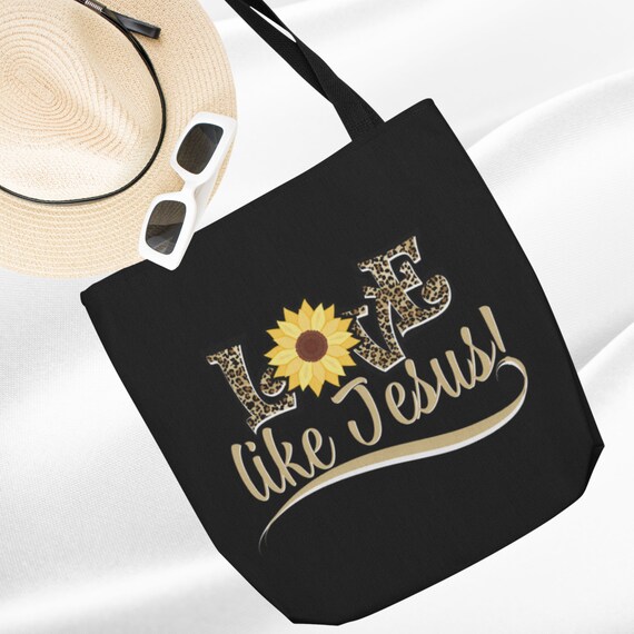 Love Like Jesus Leopard Print With Sunflower Tote Christian Faith