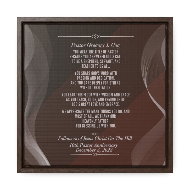 Pastor Appreciation Gift Christian Poem on Canvas Wrap in Frame ...