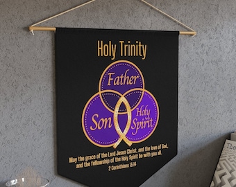 Holy Trinity With Ichthys Christian Faith Decorative Pennant Wall Hanging, Home or Church Decor
