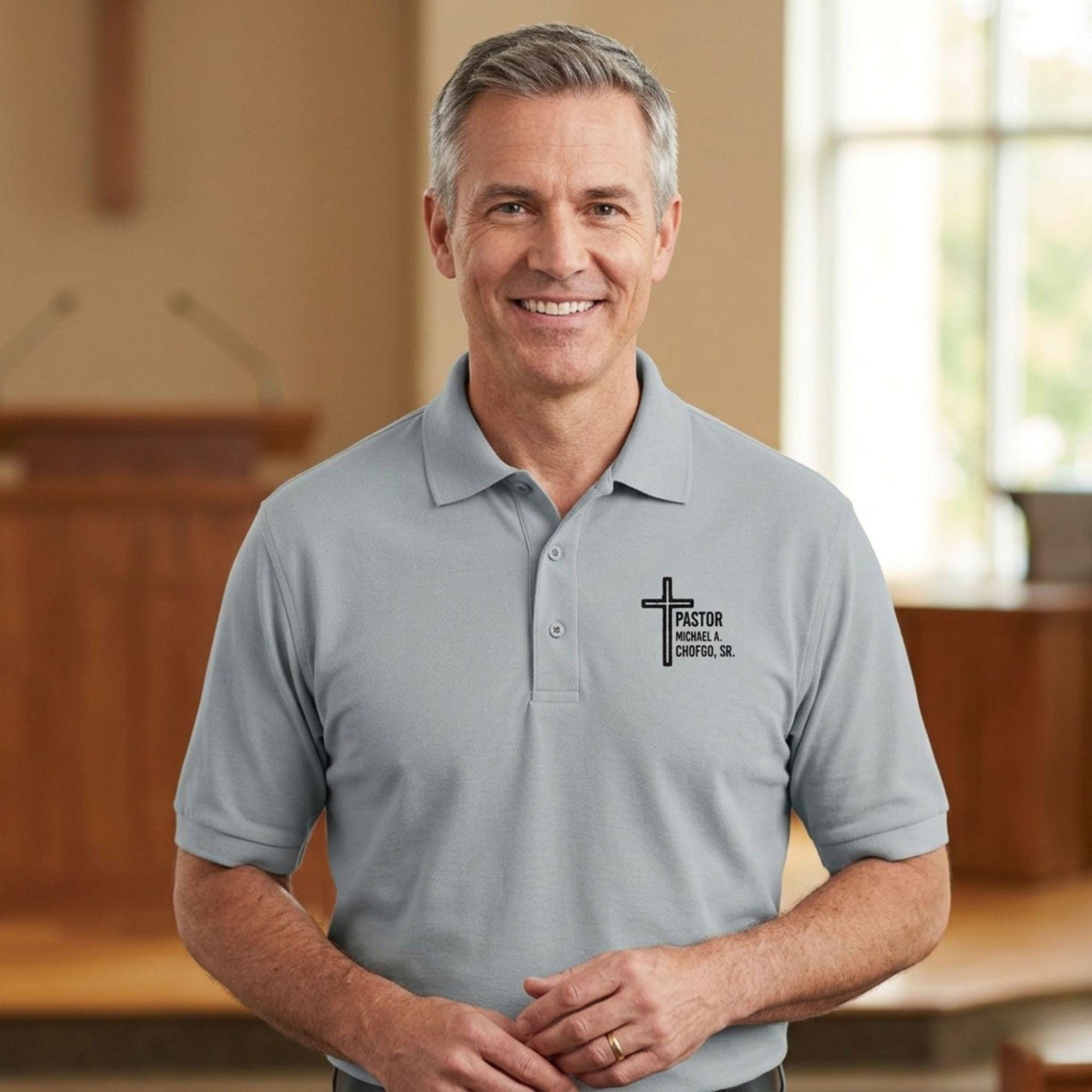 Pastor Color Custom Pastor Embroidered Polo Shirt With Cross for Men and Women ...