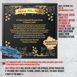 Custom Pastor's Wife Gift Plaque For Appreciation or Anniversary Framed Canvas Wrap, Thank You Poem From Church Wall Hanging - Special Woman afbeelding 3
