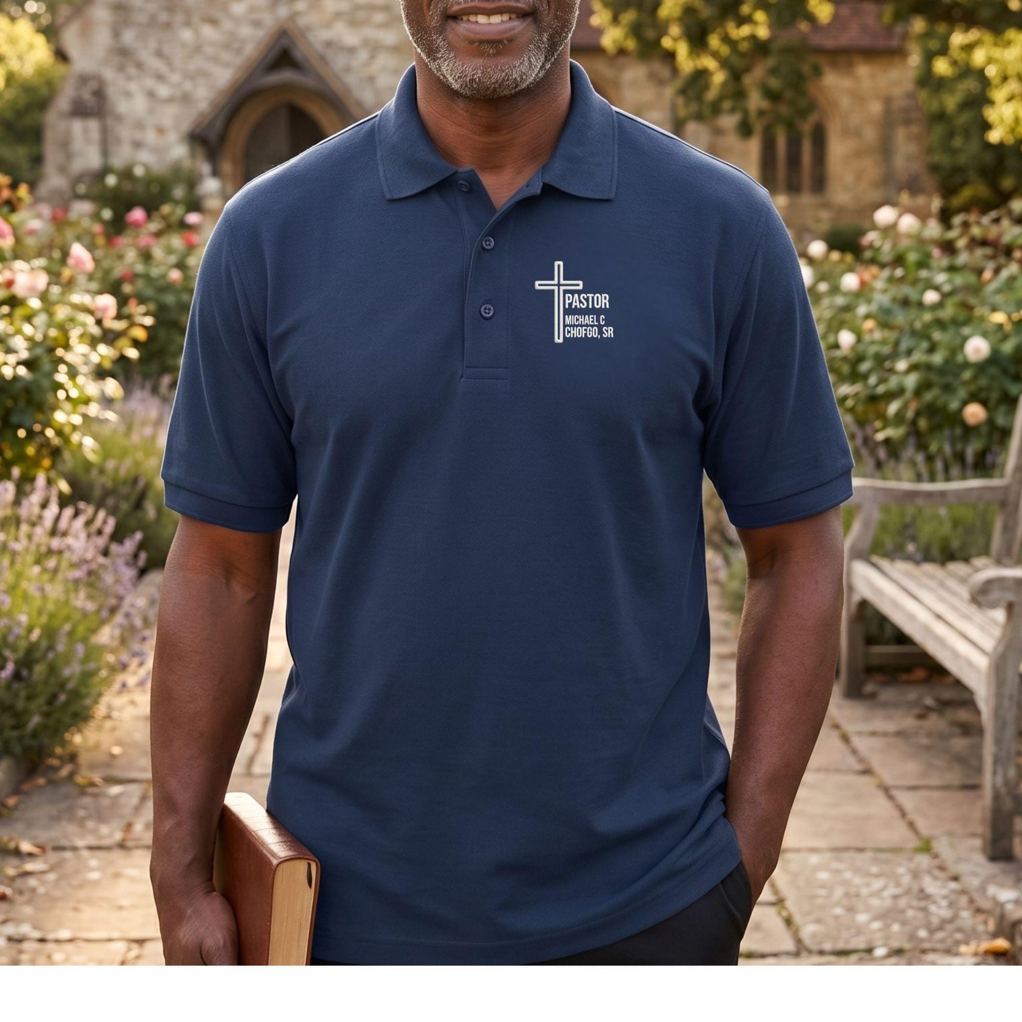 Pastor Color Custom Pastor Embroidered Polo Shirt With Cross for Men and Women ...