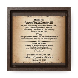 Thank You Pastor Appreciation Framed Canvas Wrap Wall Hanging Gift From Church, Preach The Word Bible Verse 2 Timothy 4:2 For Ministers