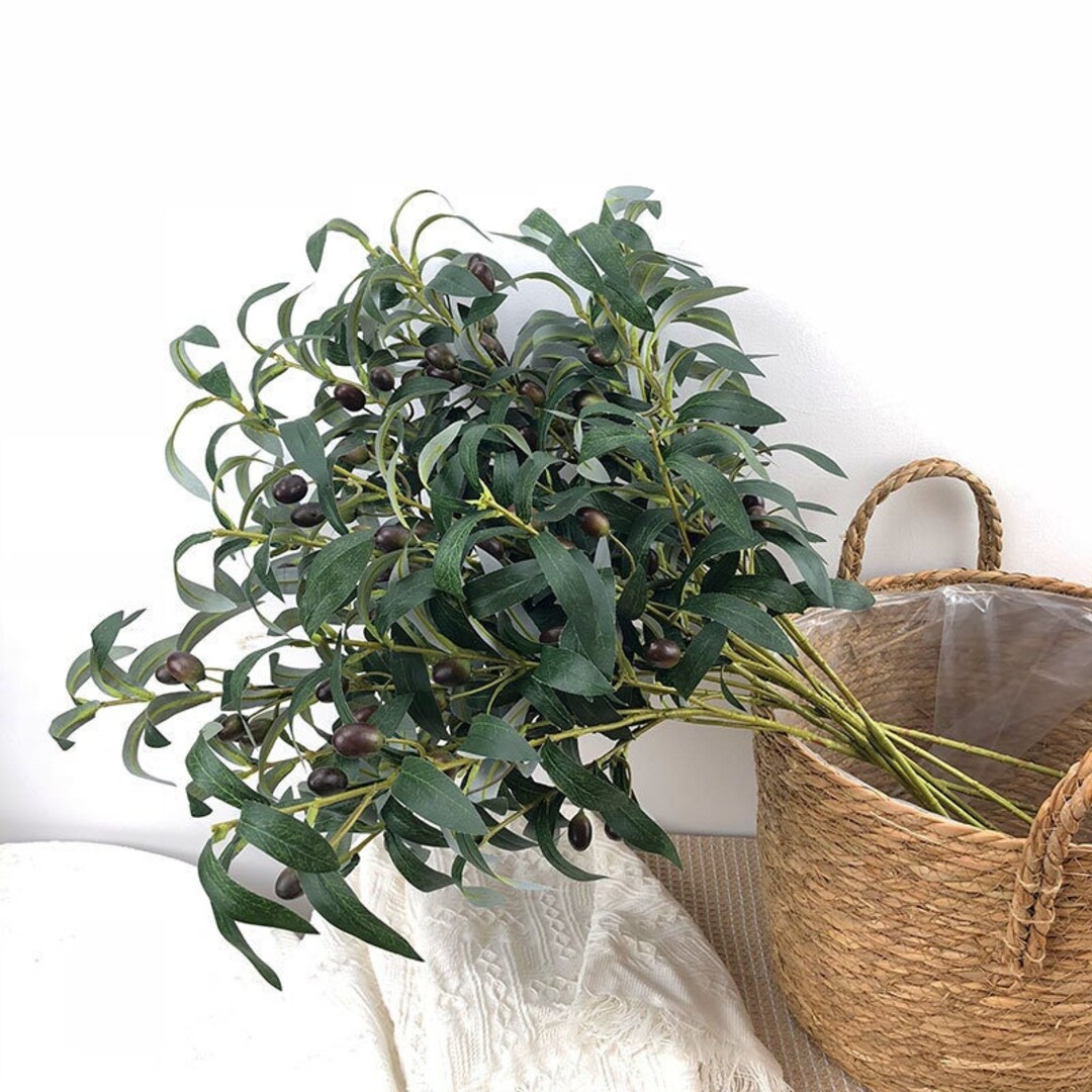 28 Inches 6 Stems Artificial Olive Leaves and Branches With 12 Olives