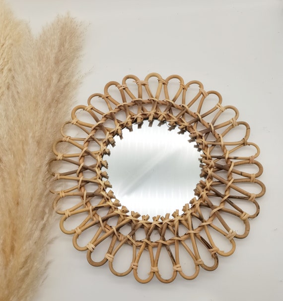 15.7 Rattan Mirror Flower Rattan Mirrormirror Wall Hanging Etsy