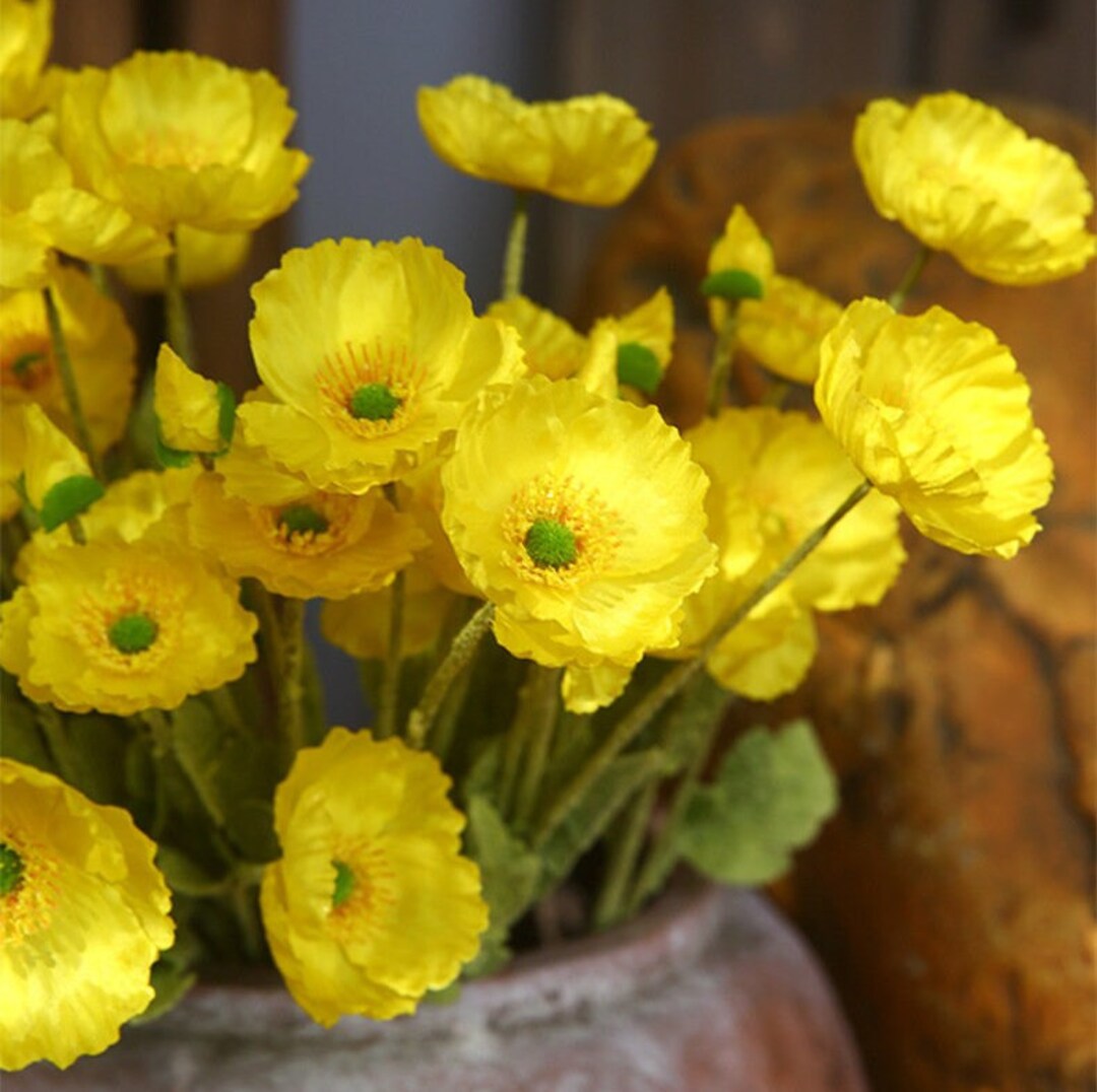 4heads Yellow Artificial Poppy Flowers, 23.5 Silk Faux Flower Poppy