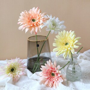 Natural Real Touch Artificial Silk Gerbera Daisy White/turquoise